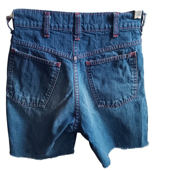 Boys 24" Vintage 1970's Indigo Denim Cutoff Shorts Red Stitching Talon Zip - Picture 2 of 7